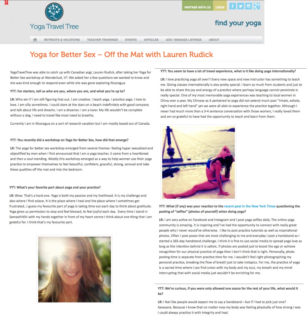 Yoga travel tree interview Lauren Rudick