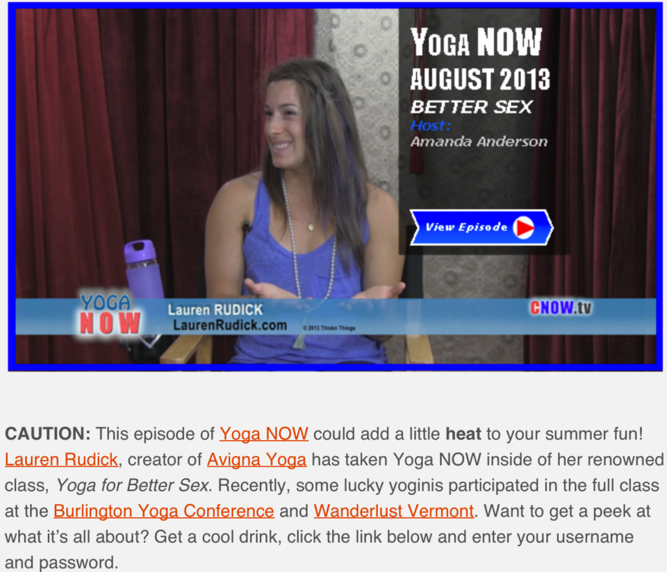 Lauren Rudick interview Yoga for better sex on Yoga Now TV